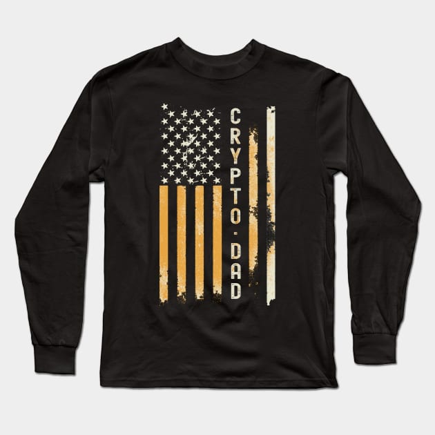 Vintage Crypto Dad Gold Flag Long Sleeve T-Shirt by Etopix